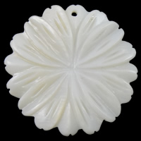 Подвески их натуральных ракушек, Пресноводные оболочка, Форма цветка, белый отверстие:Приблизительно 1mm, продается PC
