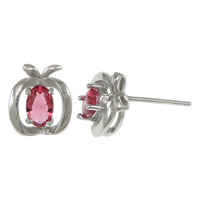 Sterling Silver Stud Earring, 925 Sterling Silver, Apple, micro pave cubic zirconia 