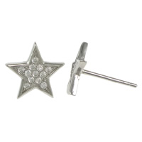 Cubic Zirconia Micro Pave Sterling Silver Earring, 925 Sterling Silver, Star, micro pave cubic zirconia 