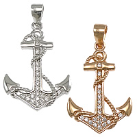 Cubic Zirconia Micro Pave Sterling Silver Pendant, 925 Sterling Silver, Anchor, plated, nautical pattern & micro pave cubic zirconia Approx 