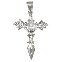 Cubic Zirconia Micro Pave Sterling Silver Pendant, 925 Sterling Silver, Angel Wing Cross, micro pave cubic zirconia Approx 
