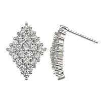 Cubic Zirconia Micro Pave Sterling Silver Earring, 925 Sterling Silver, Rhombus, plated, without earnut & micro pave cubic zirconia 0.8mm 