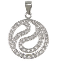 Cubic Zirconia Micro Pave Sterling Silver Pendant, 925 Sterling Silver, Flat Round, micro pave cubic zirconia Approx 