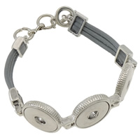 Chunck Knopf-Armband, Zinklegierung, mit Kuhhaut, Platinfarbe platiniert, 22x4mm, Länge:ca. 9 ZollInch, verkauft von Strang