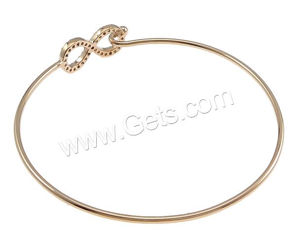 Brass Bangle, Infinity, plated, with rhinestone, more colors for choice, 19.5x9x2.5mm, 1.5mm, Inner Diameter:Approx 56.5x54mm, Length:Approx 6.5 Inch, Sold By PC