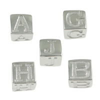 Abalorio de plata de alfabeto, plata de ley 925, Cúbico, diferentes patrones para la opción & sin rosca & pliegue, 5.5x5.5x5.5mm, agujero:aproximado 4mm, Vendido por UD