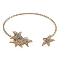 Brass Cuff Bangle, Star, plated, with rhinestone 2mm, Inner Approx Approx 6 Inch 