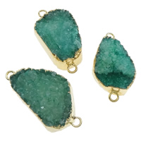 Natural Quartz Druzy Connector, Green Quartz, with Brass, Nuggets, gold color plated, 1/1 loop, 11-36mm Approx 3mm 