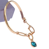 Bracelet en laiton, avec verre, ovale plat, Plaqué d'or rose, facettes  Diamètre inté Environ 57mm Environ 7 pouce, Vendu par PC