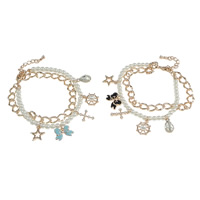 Glass Pearl Zinc Alloy Bracelets, with Crystal & Glass Pearl, with 1.5lnch extender chain, rose gold color plated, curb chain & enamel & with rhinestone nickel, lead & cadmium free     4mm Approx 6.5 Inch 