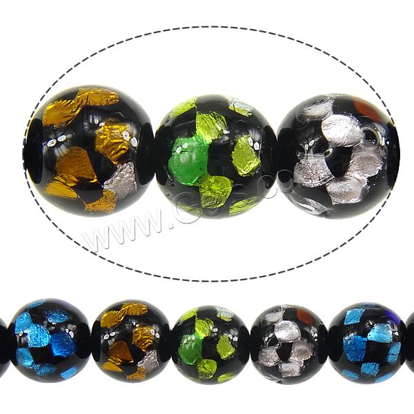 Silver & Gold Foil Lampwork Beads, with Glass, Round, different size for choice & gold foil and silver foil, Hole:Approx 1.5mm, Length:Approx 10 Inch, Sold By Strand