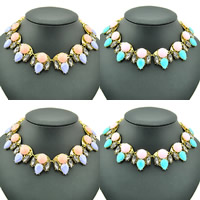 Fashion Statement Necklace, Zinc Alloy, with Crystal & Resin, antique gold color plated nickel, lead & cadmium free, 15-30mm Approx 17-19 Inch 