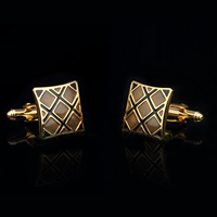 Brass Cufflinks, Square, gold color plated, enamel 
