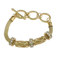 Iron Bracelets, Zinc Alloy, with Iron, plated, mesh chain & with rhinestone nickel, lead & cadmium free   6mm Approx 9 Inch 