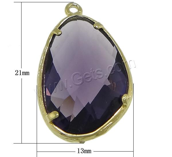 Glass Brass Pendants, with Glass, Teardrop, plated, faceted, more colors for choice, 13x21x6.5mm, Hole:Approx 1mm, Sold By PC