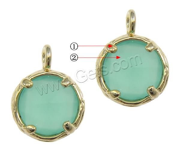 Glass Brass Pendants, with Glass, Flat Round, plated, faceted, more colors for choice, 8x10x4mm, Hole:Approx 1.5mm, Sold By PC