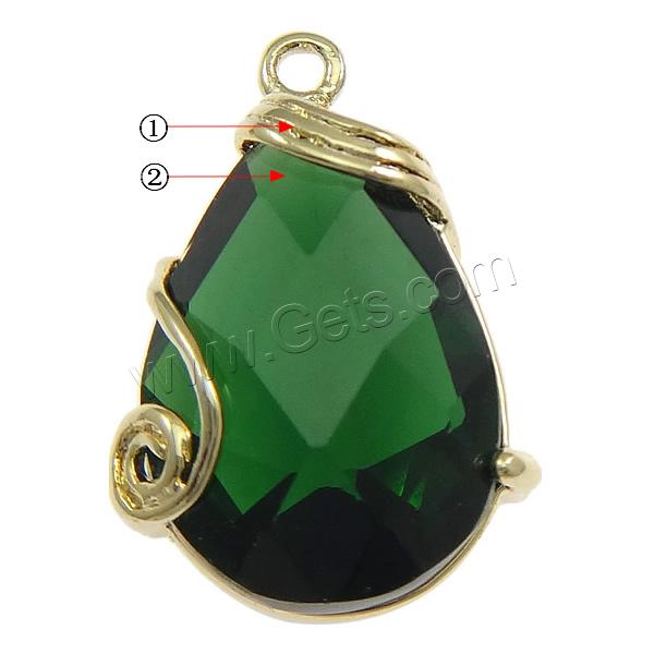 Glass Brass Pendants, with Glass, Teardrop, plated, faceted, more colors for choice, 12x16x5mm, Hole:Approx 1mm, Sold By PC