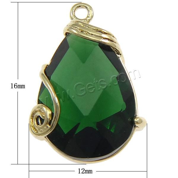 Glass Brass Pendants, with Glass, Teardrop, plated, faceted, more colors for choice, 12x16x5mm, Hole:Approx 1mm, Sold By PC