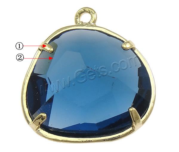 Glass Brass Pendants, with Glass, plated, faceted, more colors for choice, 15x16x6mm, Hole:Approx 1mm, Sold By PC