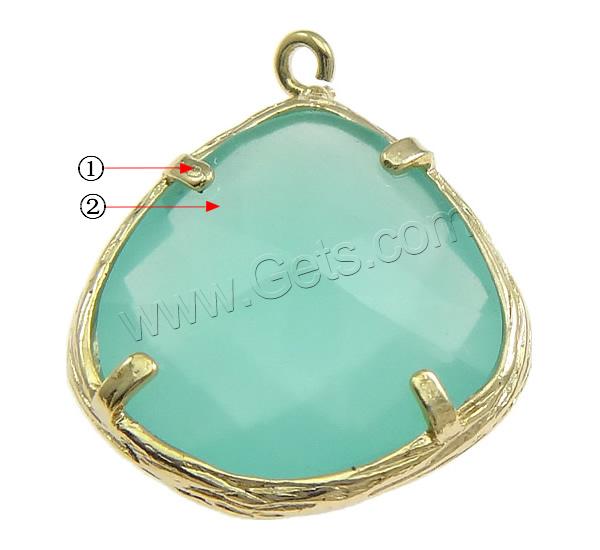 Glass Brass Pendants, with Glass, Teardrop, plated, faceted, more colors for choice, 15x17x6mm, Hole:Approx 1mm, Sold By PC