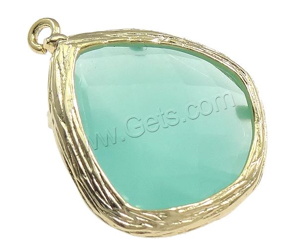 Glass Brass Pendants, with Glass, Teardrop, plated, faceted, more colors for choice, 15x17x6mm, Hole:Approx 1mm, Sold By PC