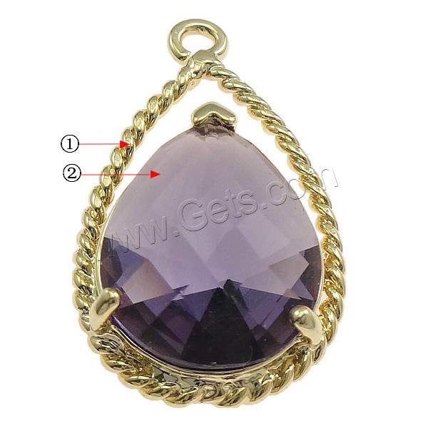 Glass Brass Pendants, with Glass, Teardrop, plated, faceted, more colors for choice, 12x20.5x5mm, Hole:Approx 2mm, Sold By PC