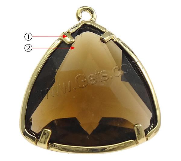 Glass Brass Pendants, with Glass, Triangle, plated, faceted, more colors for choice, 15x16.5x6mm, Hole:Approx 1mm, Sold By PC