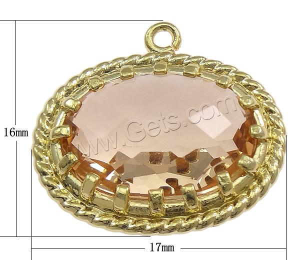 Glass Brass Pendants, with Glass, Flat Oval, plated, faceted, more colors for choice, 17x16x5mm, Hole:Approx 1mm, Sold By PC