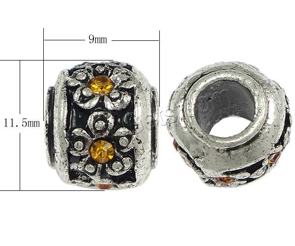 Abalorios de Europeo de latón con diamantes de imitación, metal, Toroidal, chapado, sin rosca, más colores para la opción, 9x11.5mm, agujero:aproximado 5mm, Vendido por UD