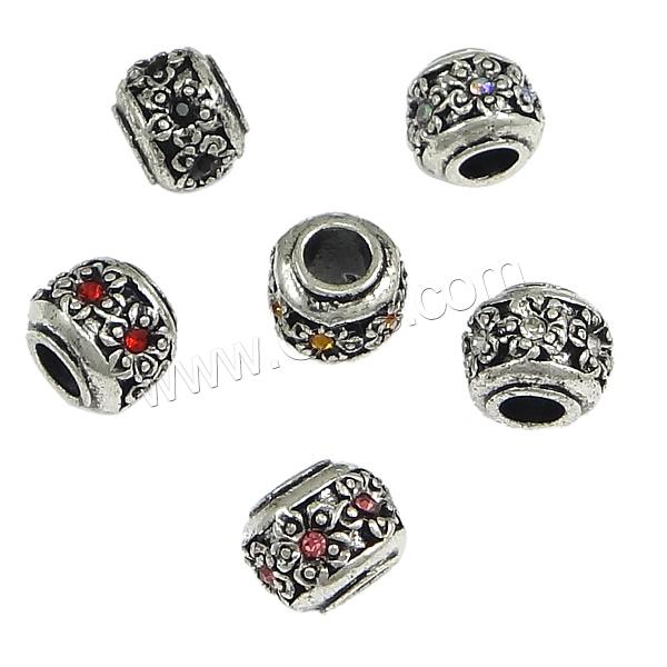 Rhinestone Brass European Beads, Rondelle, plated, without troll & with rhinestone, more colors for choice, 9x11.5mm, Hole:Approx 5mm, Sold By PC