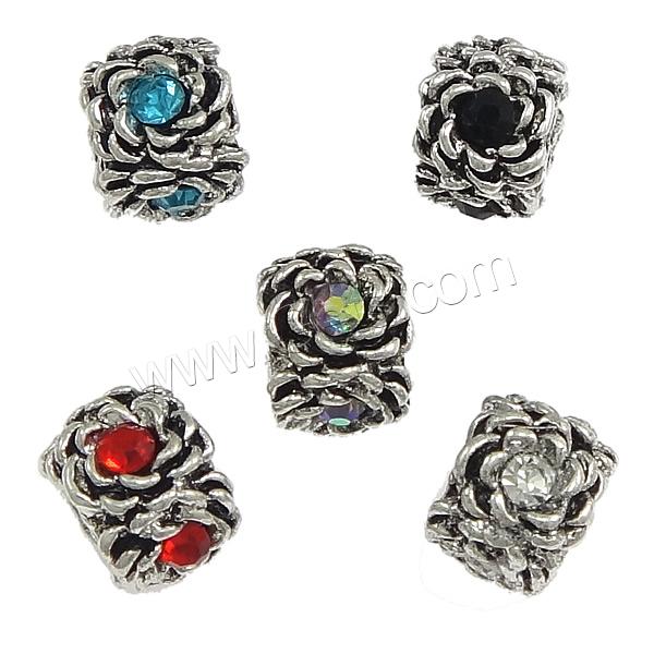 Rhinestone Brass European Beads, Rondelle, plated, without troll & with rhinestone, more colors for choice, 9x12mm, Hole:Approx 5mm, Sold By PC