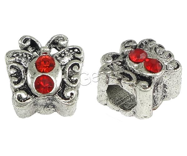 Rhinestone Brass European Beads, Butterfly, plated, without troll & with rhinestone, more colors for choice, 11x11x9mm, Hole:Approx 4.5mm, Sold By PC