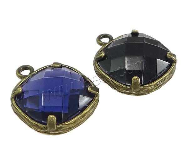 Glass Brass Pendants, with Glass, Square, plated, faceted, more colors for choice, 12.5x15.5x4mm, Hole:Approx 1mm, Sold By PC