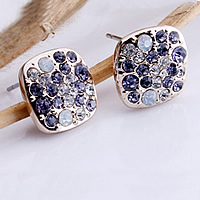 Zinc Alloy Rhinestone Stud Earring, Square, rose gold color plated, with rhinestone nickel, lead & cadmium free 