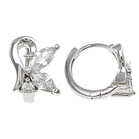 Sterling Silver Huggie Hoop Earring, 925 Sterling Silver, sterling silver hoop earring, platinum plated, with cubic zirconia 