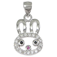 Cubic Zirconia Micro Pave Sterling Silver Pendant, 925 Sterling Silver, Rabbit, plated, micro pave cubic zirconia Approx 