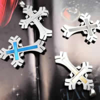 Stainless Steel Cross Pendants, 316L Stainless Steel, plated, with rhinestone, mixed colors Approx 