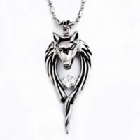 Stainless Steel Animal Pendants, 316L Stainless Steel, Wolf, with rhinestone & blacken Approx 