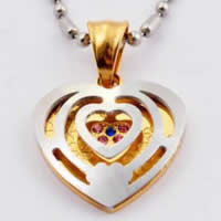 Stainless Steel Heart Pendants, 316L Stainless Steel, plated, with rhinestone & two tone Approx 