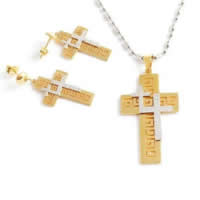 Fashion Stainless Steel Jewelry Sets, 316L Stainless Steel, pendant & earring, Cross, plated, two tone & frosted Approx 