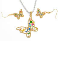 Fashion Stainless Steel Jewelry Sets, 316L Stainless Steel, pendant & earring, Butterfly, gold color plated, enamel Approx 