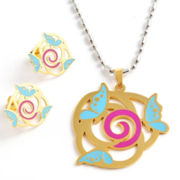 Fashion Stainless Steel Jewelry Sets, 316L Stainless Steel, pendant & earring, Flower, gold color plated, enamel Approx 