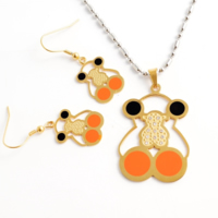 Fashion Stainless Steel Jewelry Sets, 316L Stainless Steel, pendant & earring, Bear, gold color plated, enamel & with rhinestone Approx 