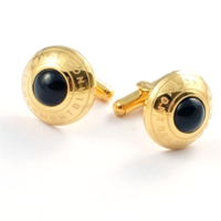 Stainless Steel Cufflink, 316L Stainless Steel, with Black Agate, Flat Round, gold color plated 