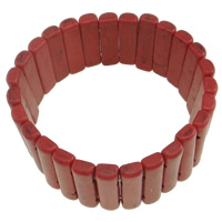 Синтетический Бирюзовый браслет, Синтетическая бирюза, с эластичная нить, Прямоугольная форма, красный внутренний диаметр:Приблизительно 55mm, длина:Приблизительно 6.5 дюймовый, продается Strand