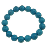 Bracelet à turquoises synthétique, turquoise synthétique, avec fil élastique, Rond, bleu Diamètre inté Environ 40mm Environ 5 pouce, Vendu par brin