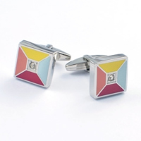 Stainless Steel Cufflink, 316L Stainless Steel, Square, enamel & with rhinestone, original color 