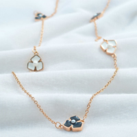 Stainless Steel Sweater Chain Necklace, 316L Stainless Steel, with Glass Pearl, with 2lnch extender chain, Flower, rose gold color plated, oval chain & enamel Approx 25 Inch 