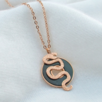 Stainless Steel Jewelry Necklace, 316L Stainless Steel, with Acrylic, Snake, rose gold color plated, oval chain Approx 18 Inch 