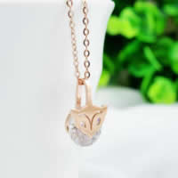 Stainless Steel Jewelry Necklace, 316L Stainless Steel, Fox, rose gold color plated, oval chain & with rhinestone Approx 16 Inch 